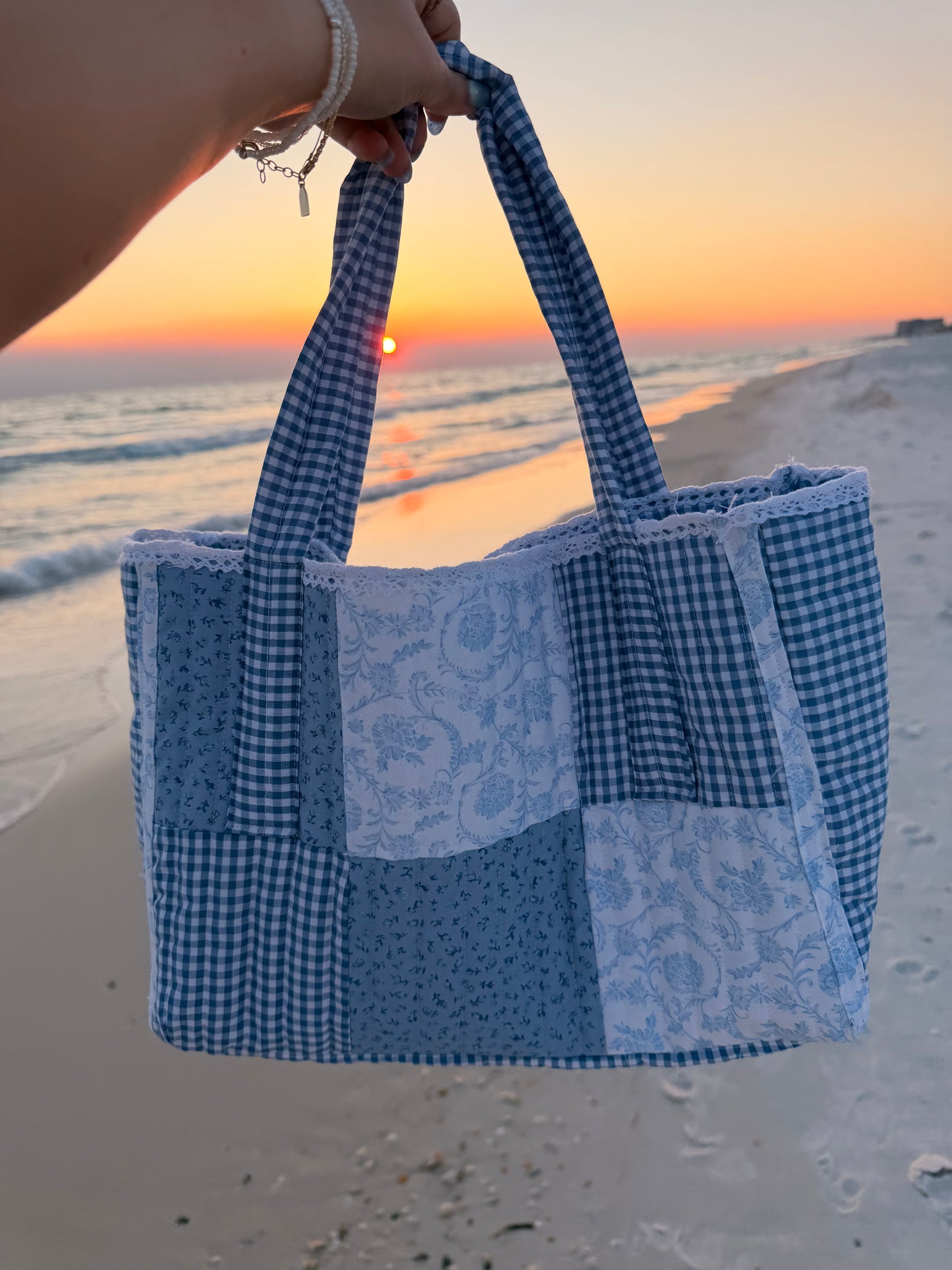 Quilted Tote Bag - Blue