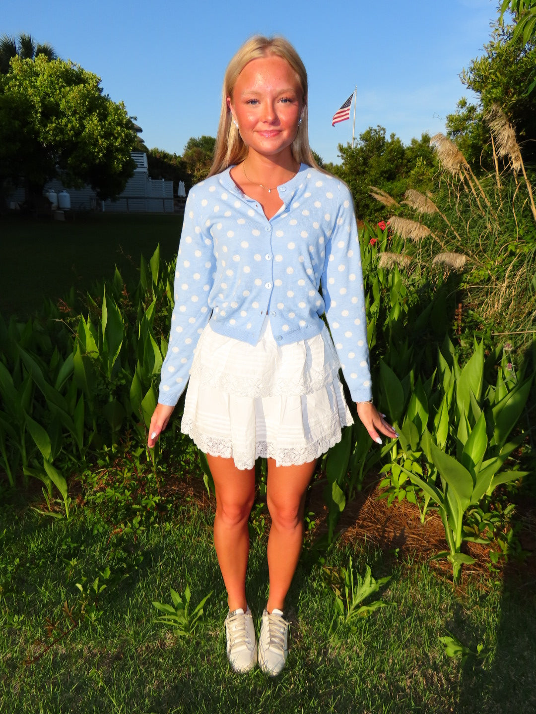 Perfectly Polka Dot Cardigan - Light Blue