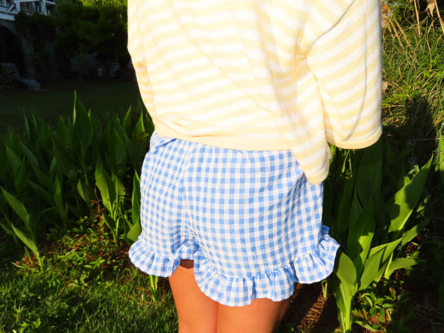 Blue Gingham Ruffle Shorts