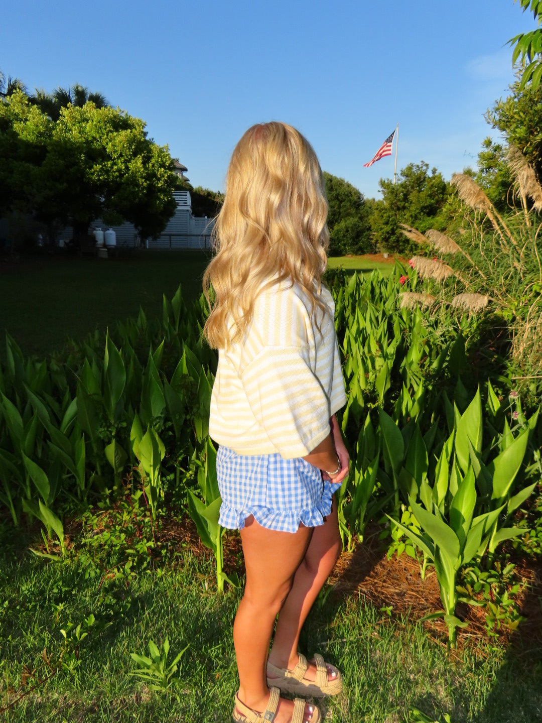 Blue Gingham Ruffle Shorts