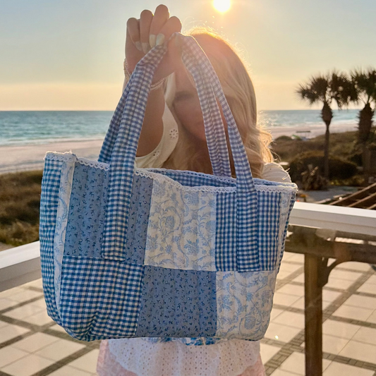 Quilted Tote Bag - Blue